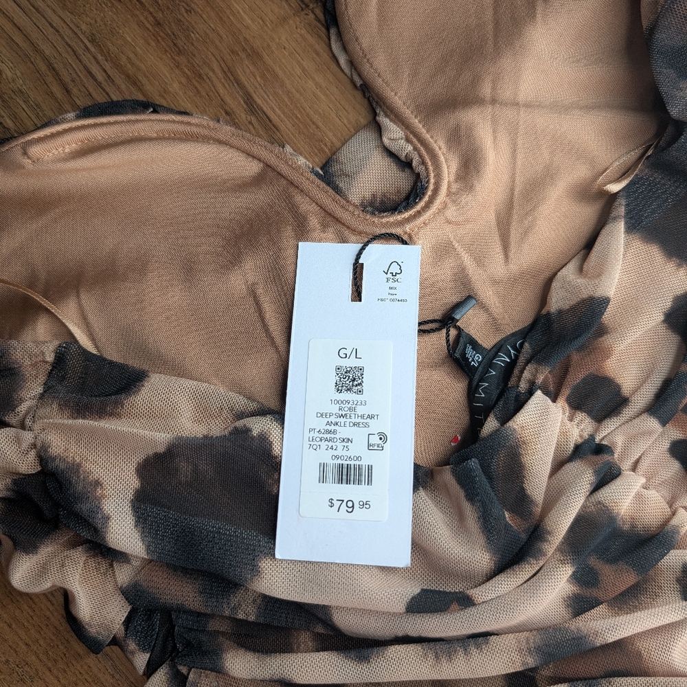 Dynamite Strapless Leopard Print Midi Dress in Brown and Black - Picture 5 of 6